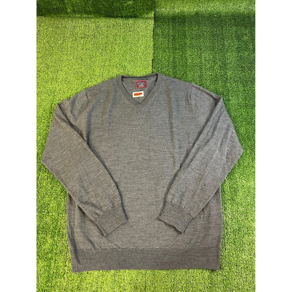 UNTUCKit Mens XL Grey 100% Merino Wool V-Neck Pullover Sweater Long Sleeve Solid